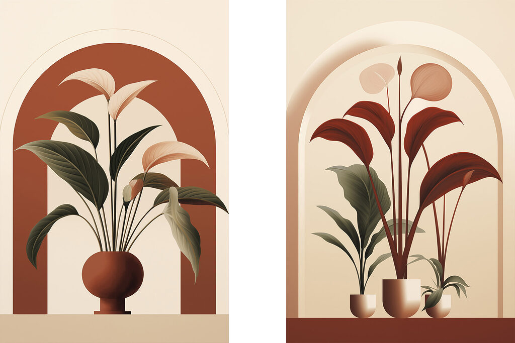 Twee foto’s van planten in potten — volledig ontwerp
