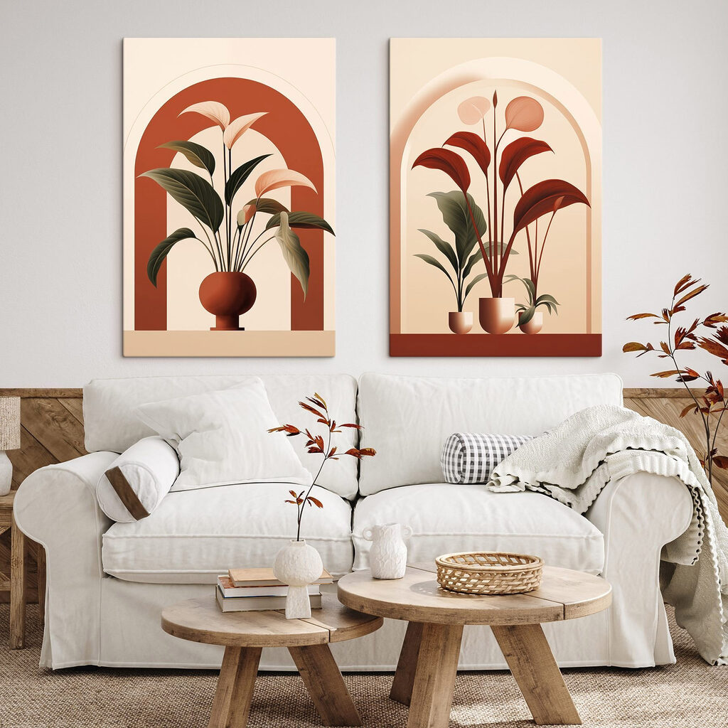 Twee foto’s van planten in potten — interieur 1