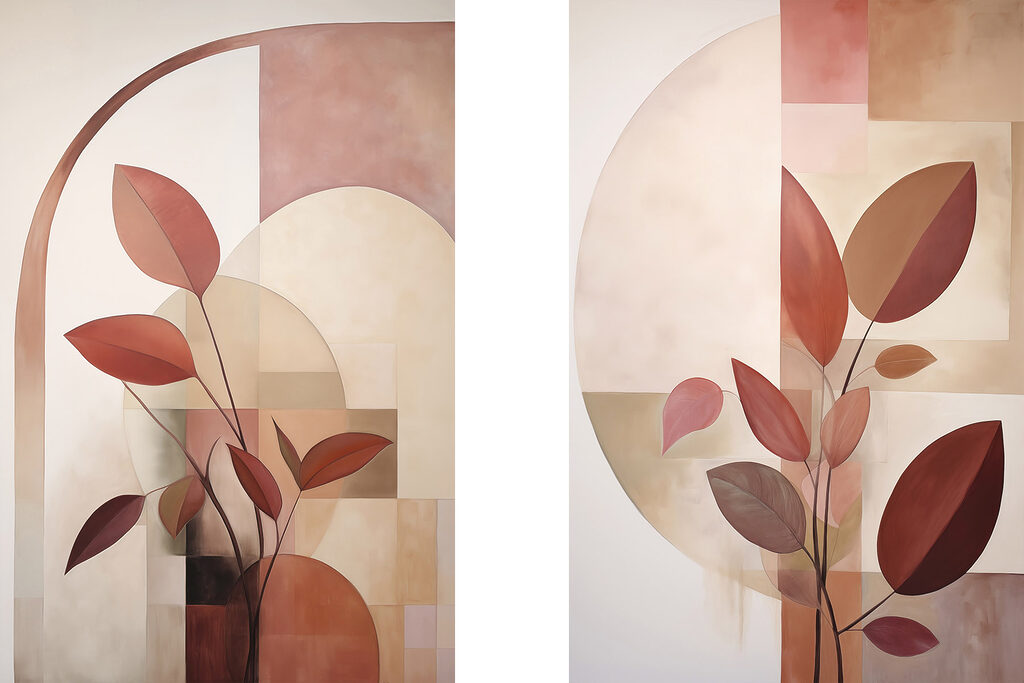 Schilderij van een plant met bladeren — volledig ontwerp