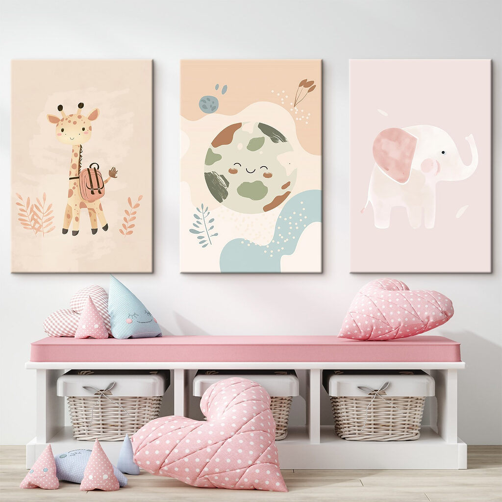 Cartoon van een planeet in een interieur
