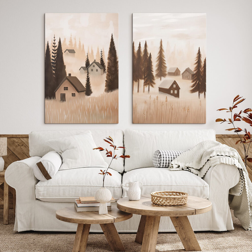 Schilderij van een dorp in de mist — interieur 2