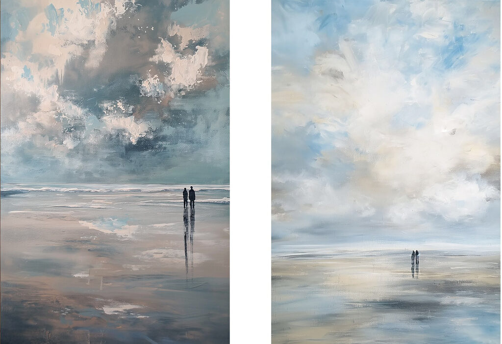 Schilderij van mensen die over het strand lopen — volledig ontwerp