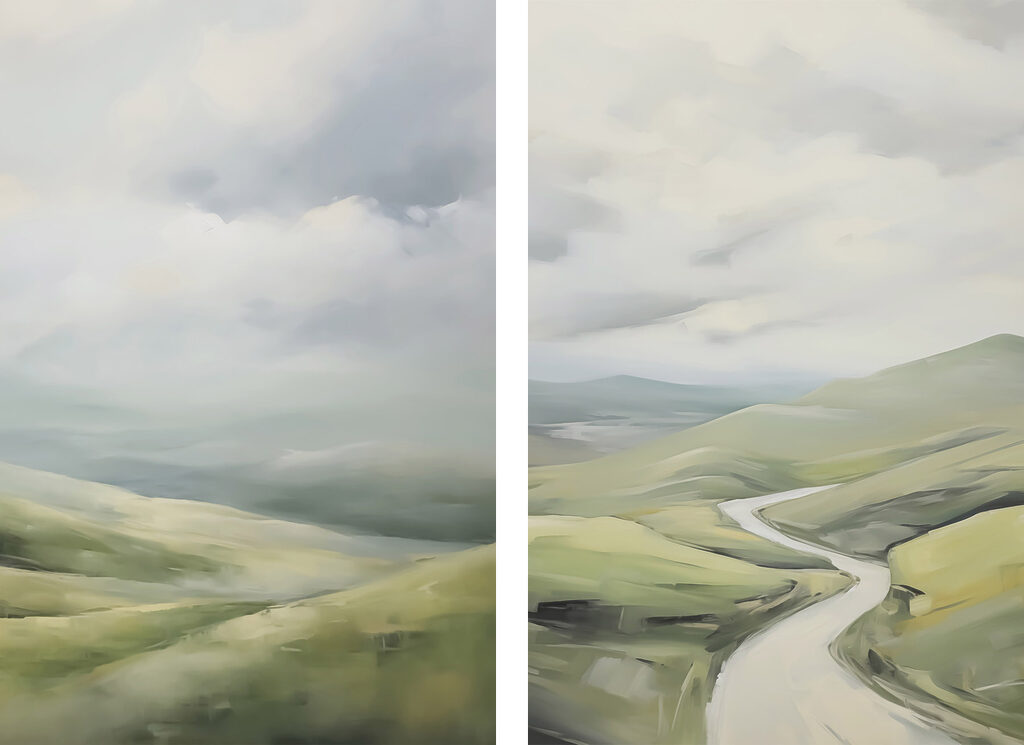 Schilderij van een weg en een heuvel — volledig ontwerp