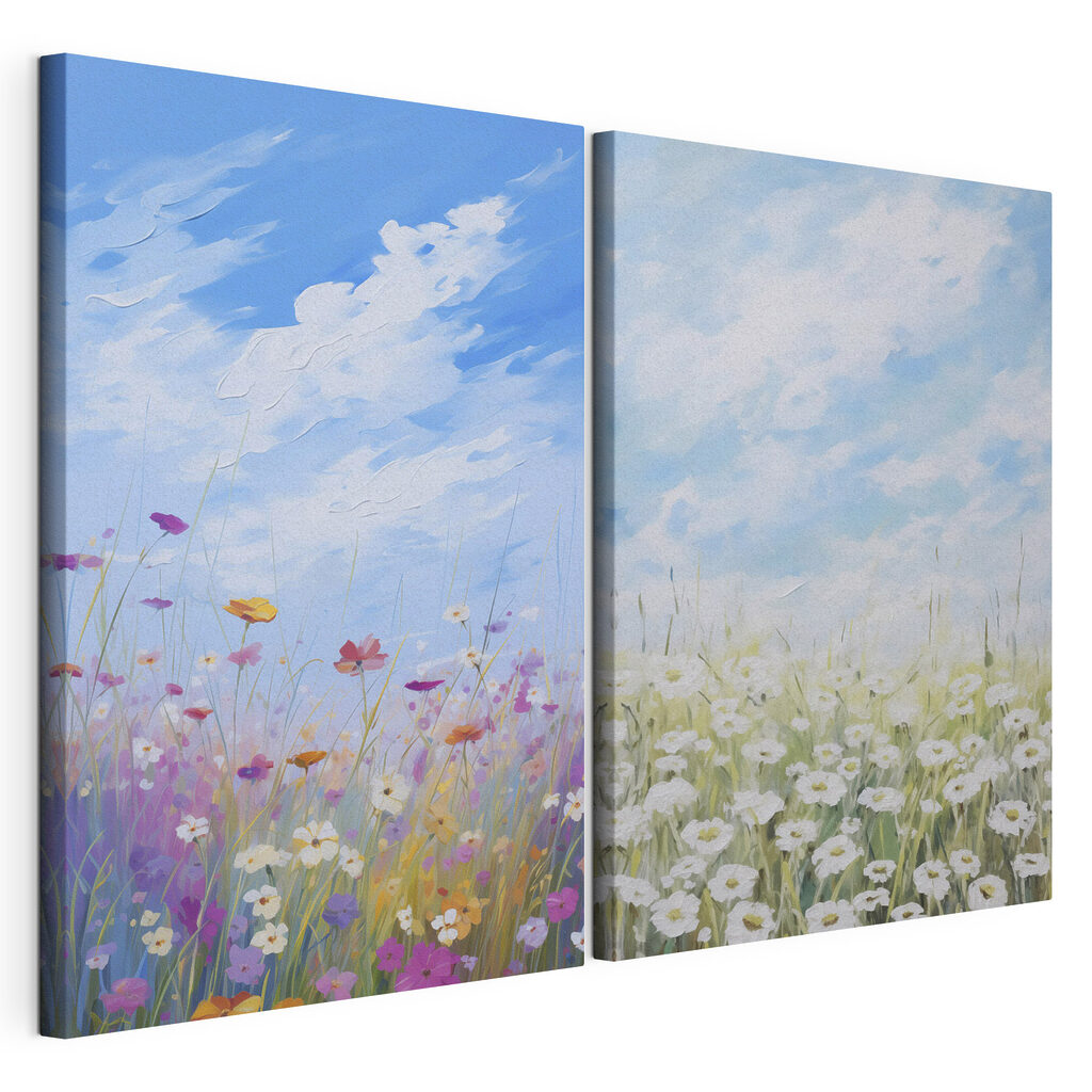 Schilderij van bloemen en gras — productweergave