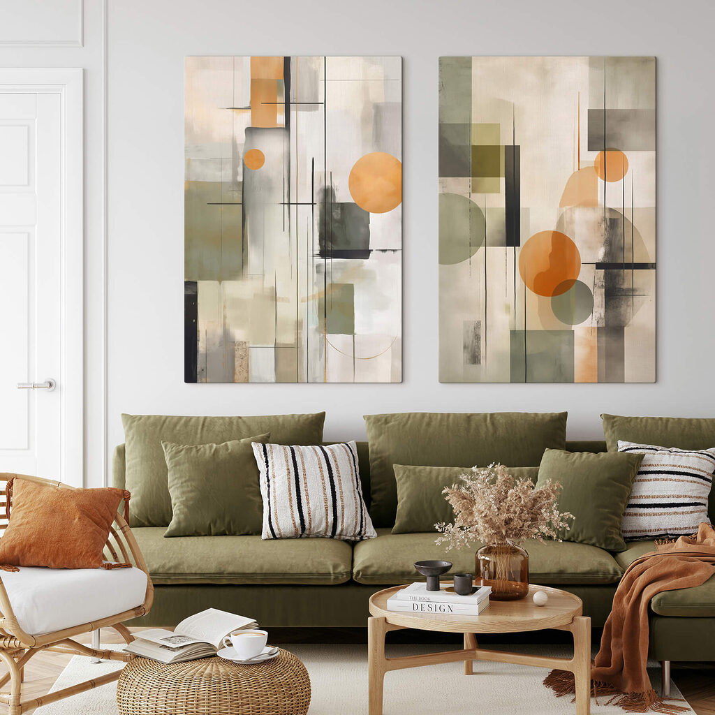 Twee kunstwerken in een interieur