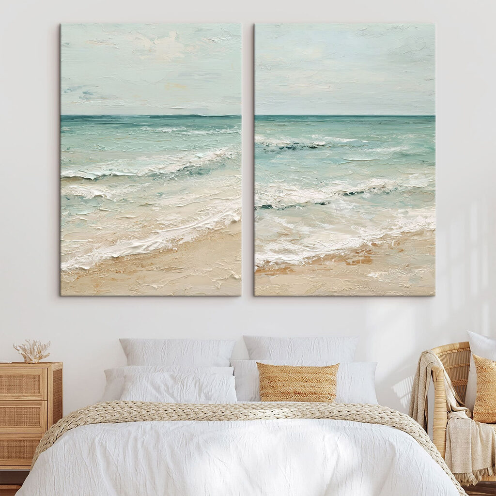 Schilderij van een strand in een interieur