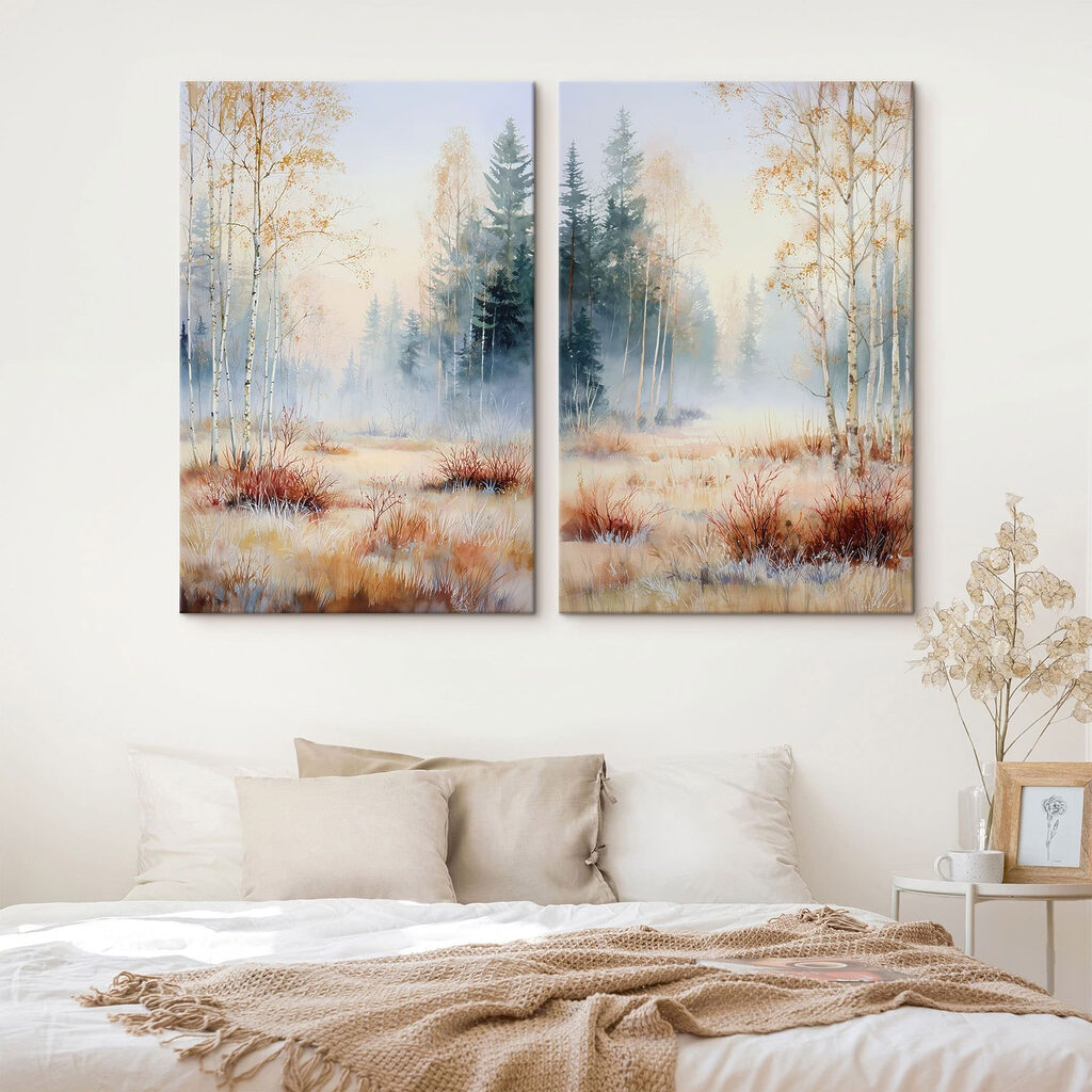 Schilderij van een bos met bomen in een interieur