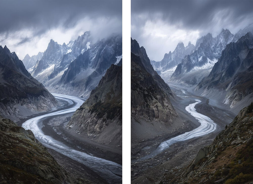 Een rivier die door een vallei stroomt — volledig ontwerp