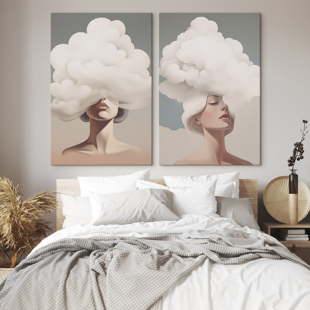 Vrouw met wit haar en wolken op haar hoofd — interieur 2