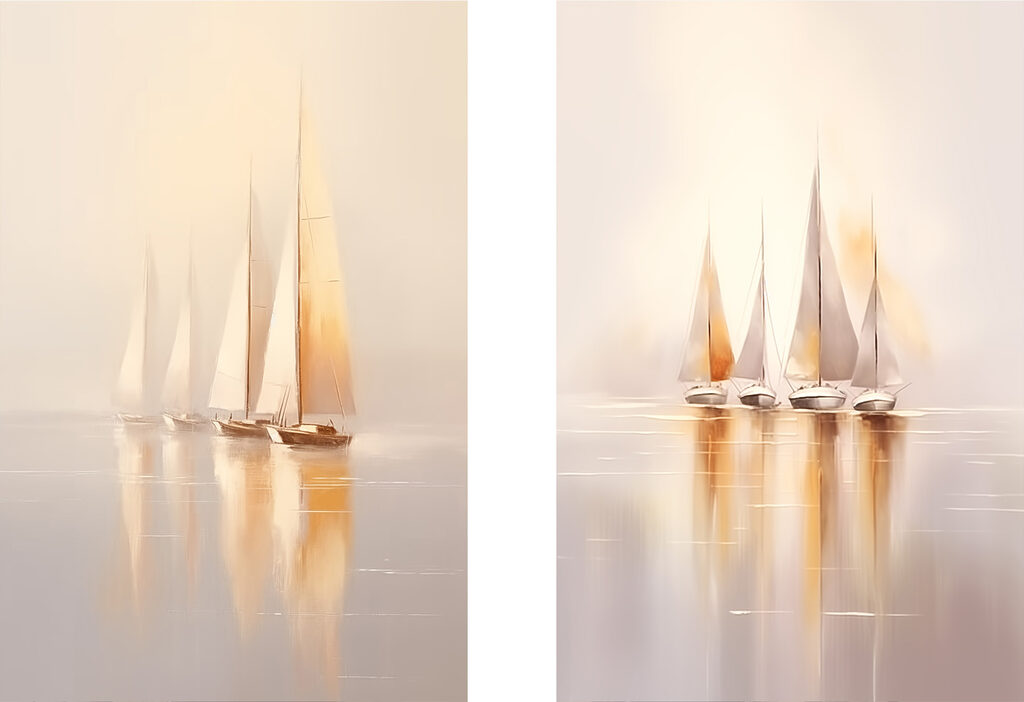 Een groep zeilboten op het water — volledig ontwerp