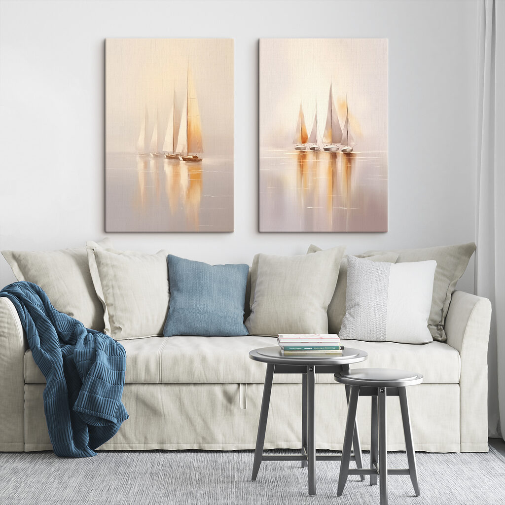 Een groep zeilboten op het water in een interieur