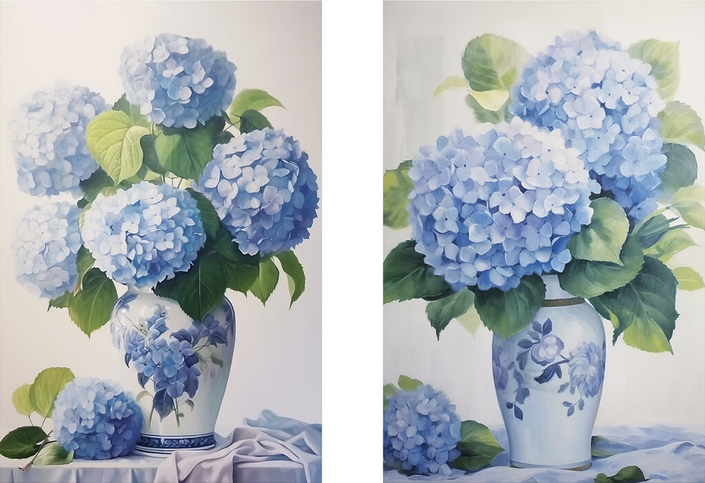Schilderij van bloemen in een vaas — volledig ontwerp