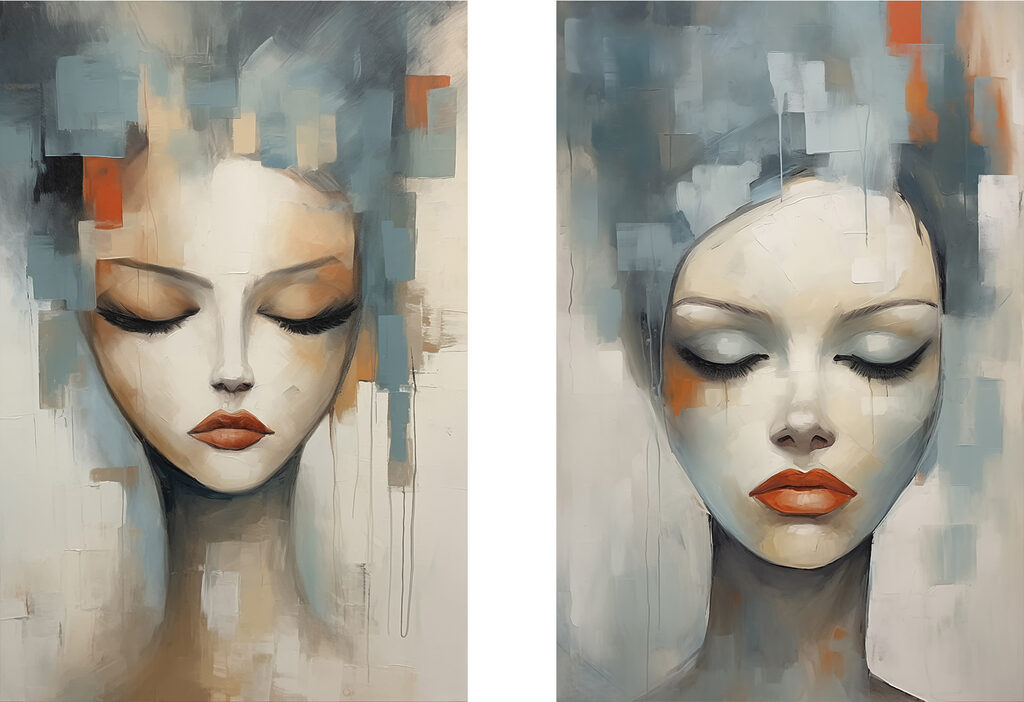 Schilderij van het gezicht van een vrouw — volledig ontwerp
