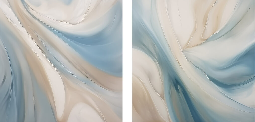 Zachte krullen in blauw en crème — volledig ontwerp