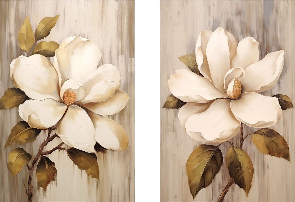 Schilderij van bloemen op een houten ondergrond — volledig ontwerp