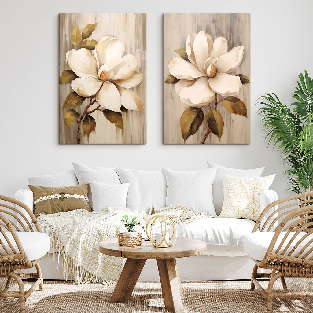 Schilderij van bloemen op een houten ondergrond — interieur 1