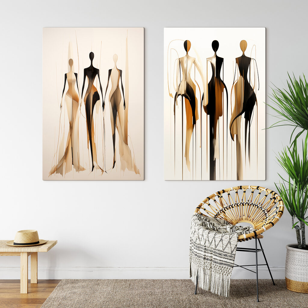 Schilderij van een vrouw in zwart en bruin in een interieur