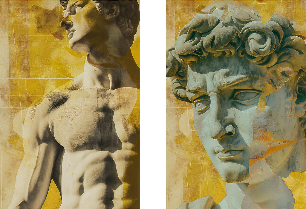 Collage van een standbeeld — volledig ontwerp