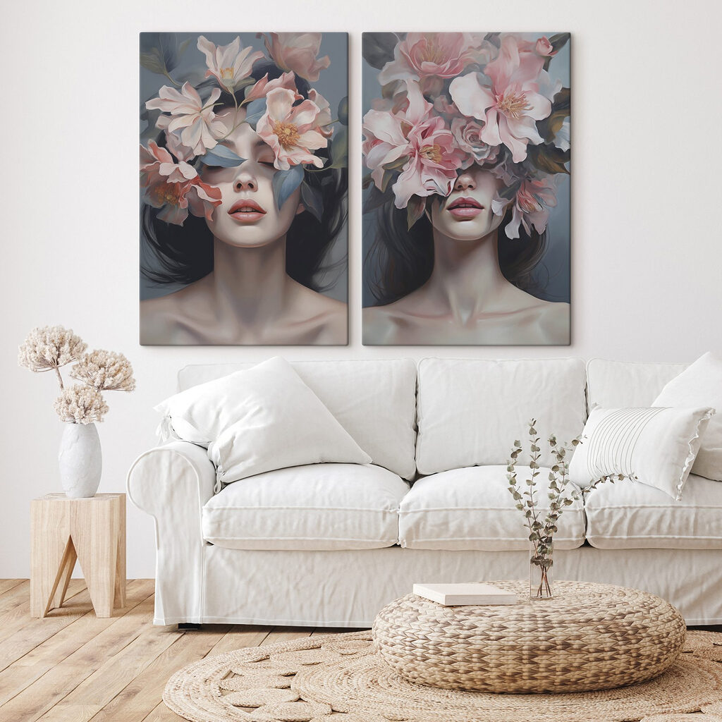 Vrouw met bloemen op haar gezicht — interieur 1