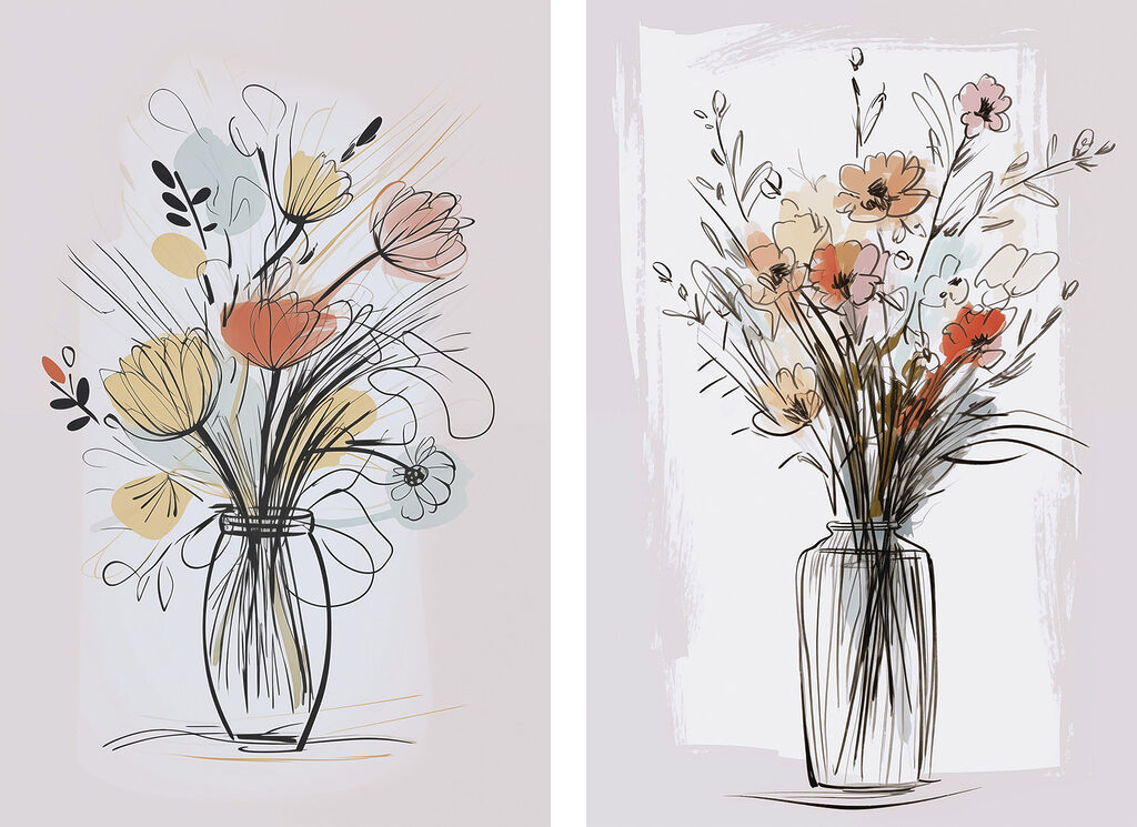 Schilderij van bloemen in een vaas — volledig ontwerp
