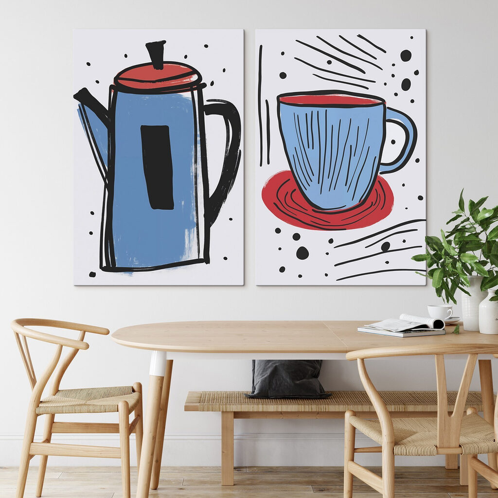 Tekening van een koffiepot en een kopje — interieur 1
