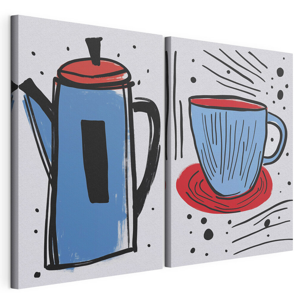 Tekening van een koffiepot en een kopje — productweergave