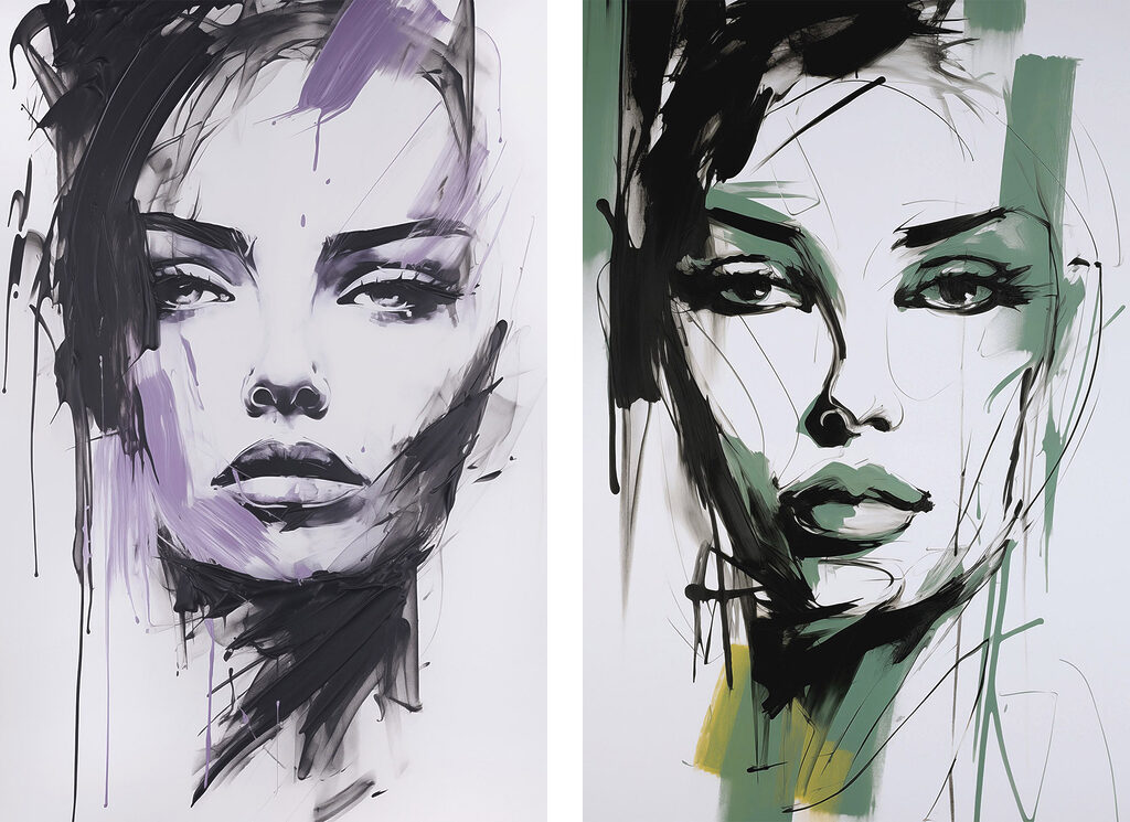 Schilderij van het gezicht van een vrouw — volledig ontwerp