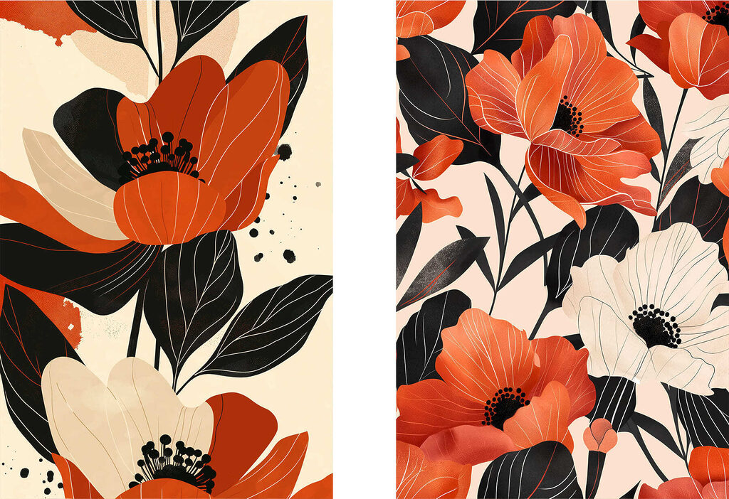 Levendige bloemen in contrasterende tinten — volledig ontwerp