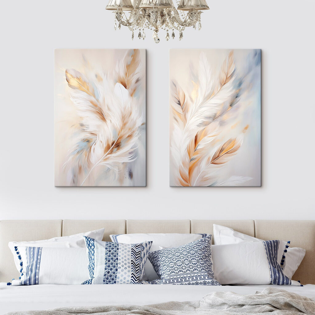 Zachte elegantie in kunst met veren in een interieur