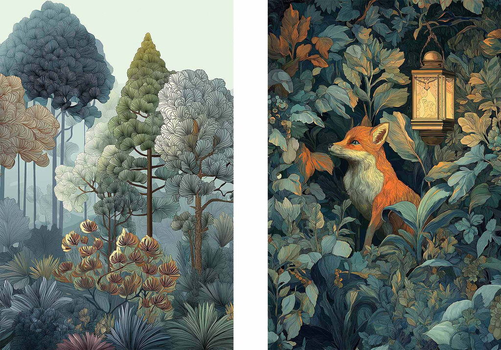 Collage van een vos in het bos — volledig ontwerp