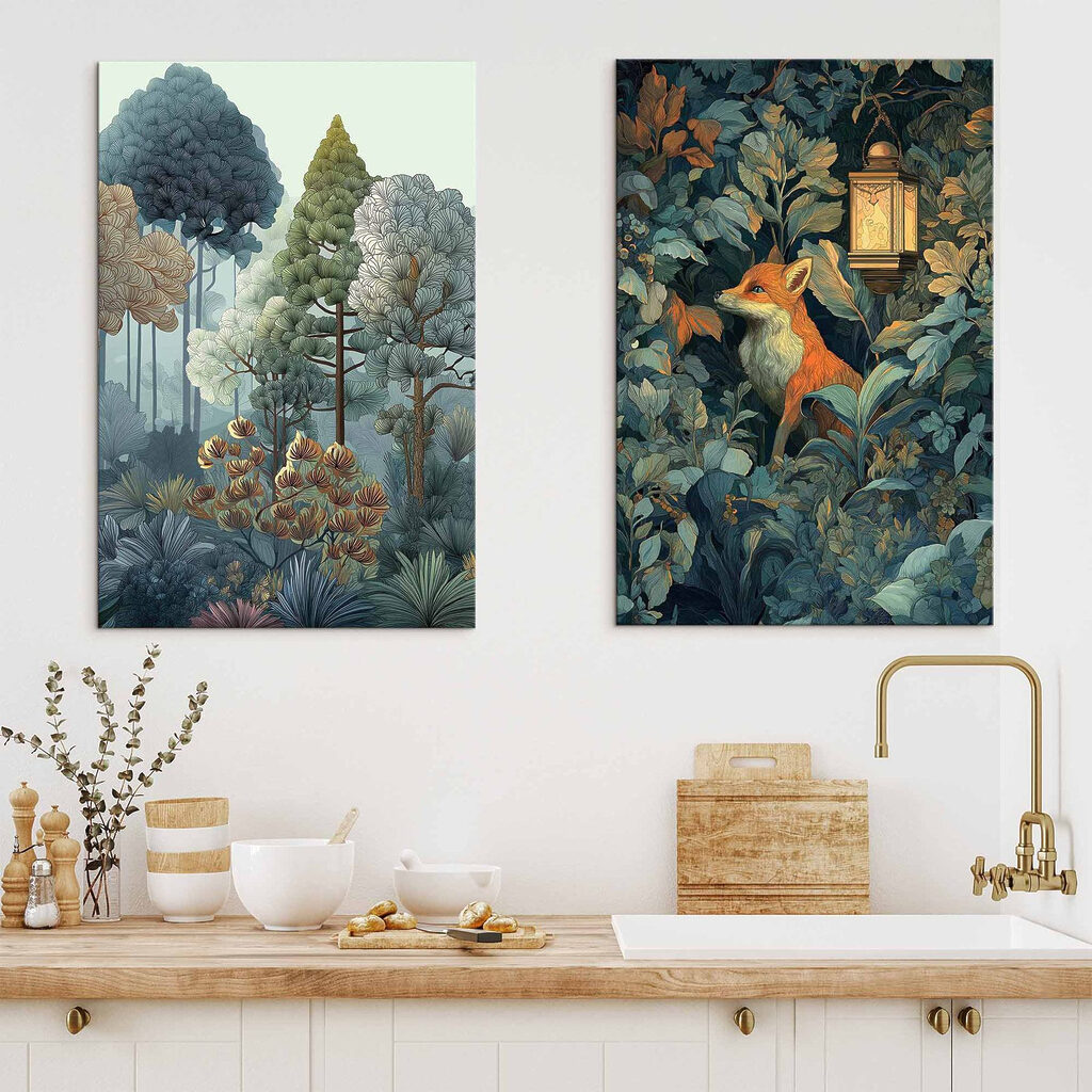 Collage van een vos in het bos — interieur 2