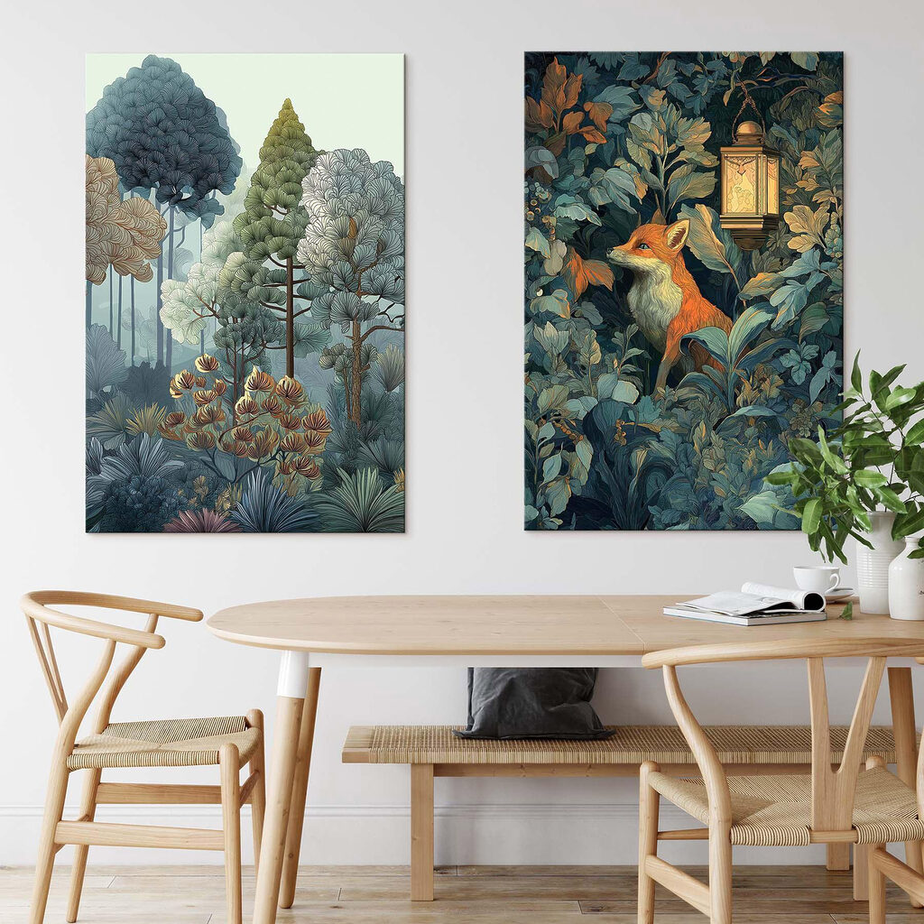 Collage van een vos in het bos — interieur 1