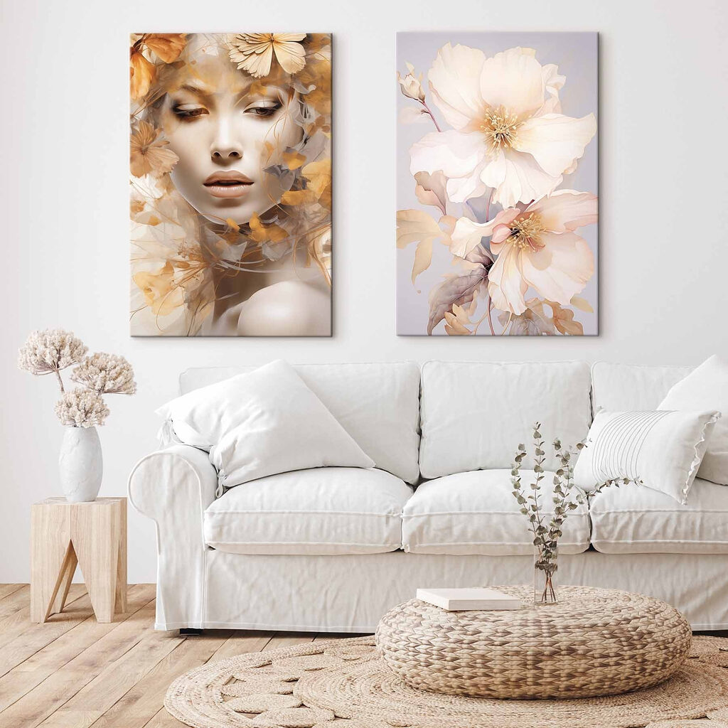 Vrouw met bloemen en een etalagepop — interieur 1