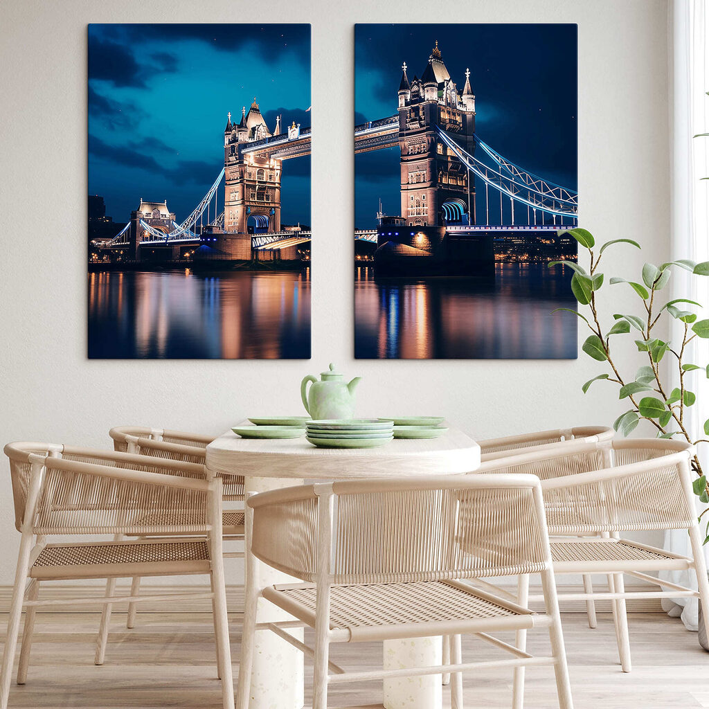 Brug met torens en torens bij nacht in een interieur