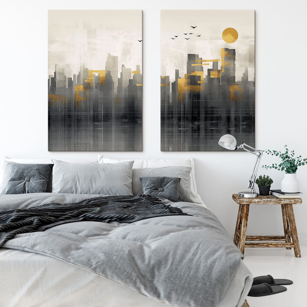 Schilderij van een stad in een interieur