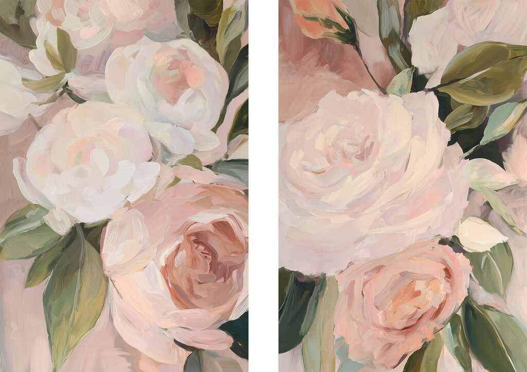 Zachte bloemen in subtiele pasteltinten — volledig ontwerp