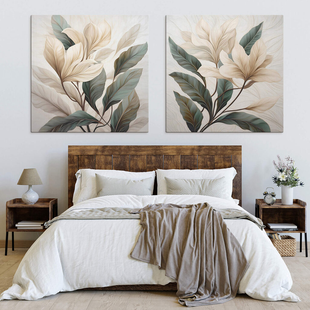 Schilderij van bladeren op een wit oppervlak — interieur 2