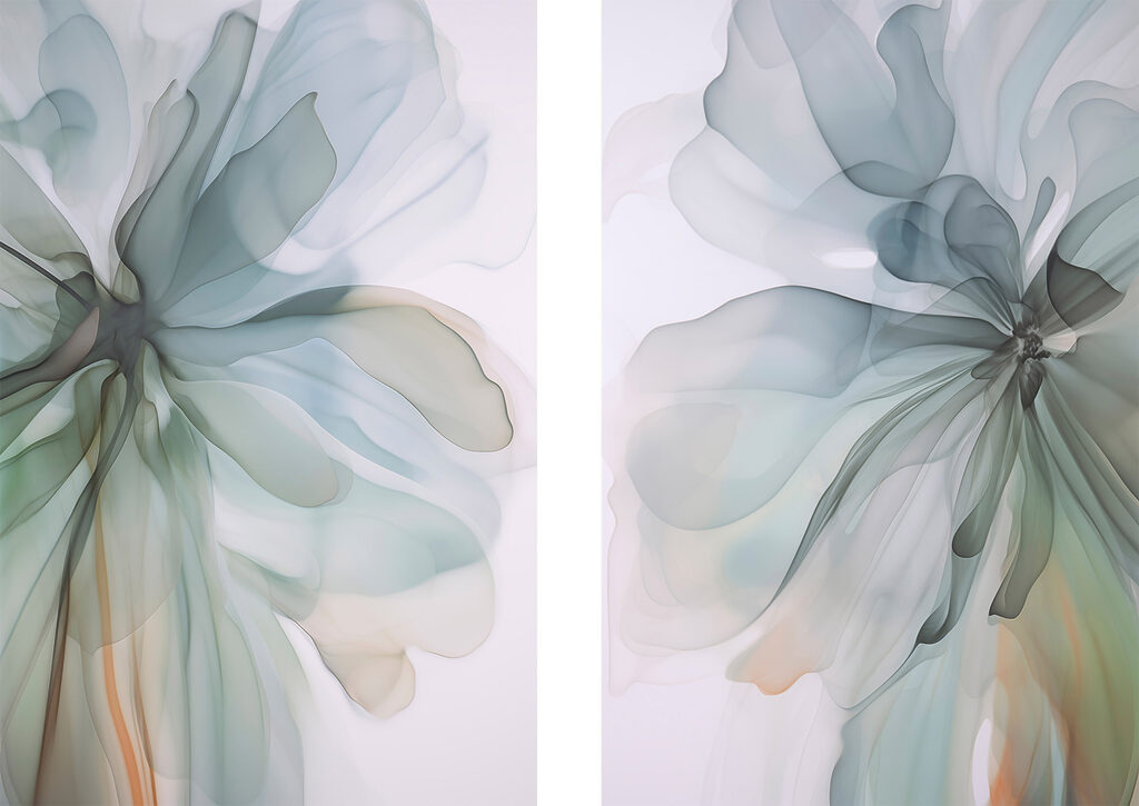 Zachte, vloeiende bloesems in zachte kleuren — volledig ontwerp