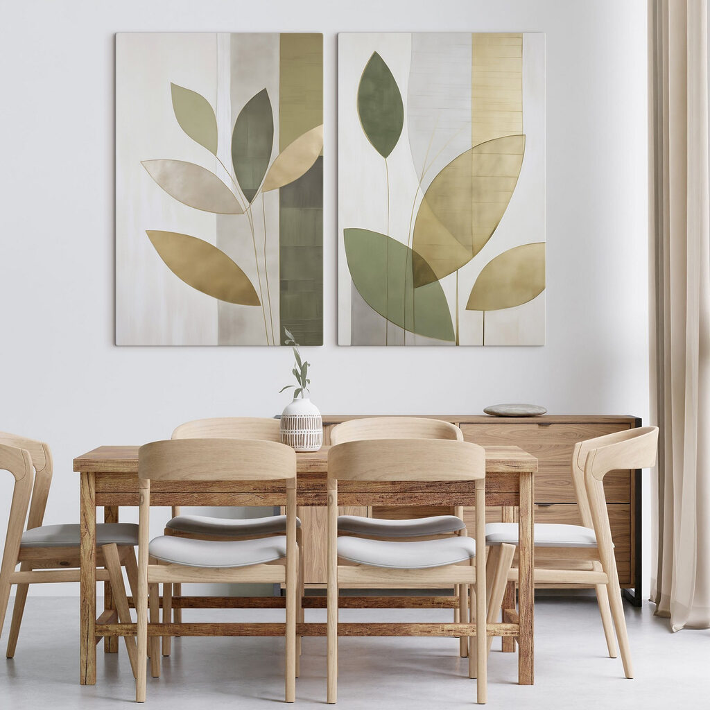Collage van een schilderij met bladeren — interieur 2