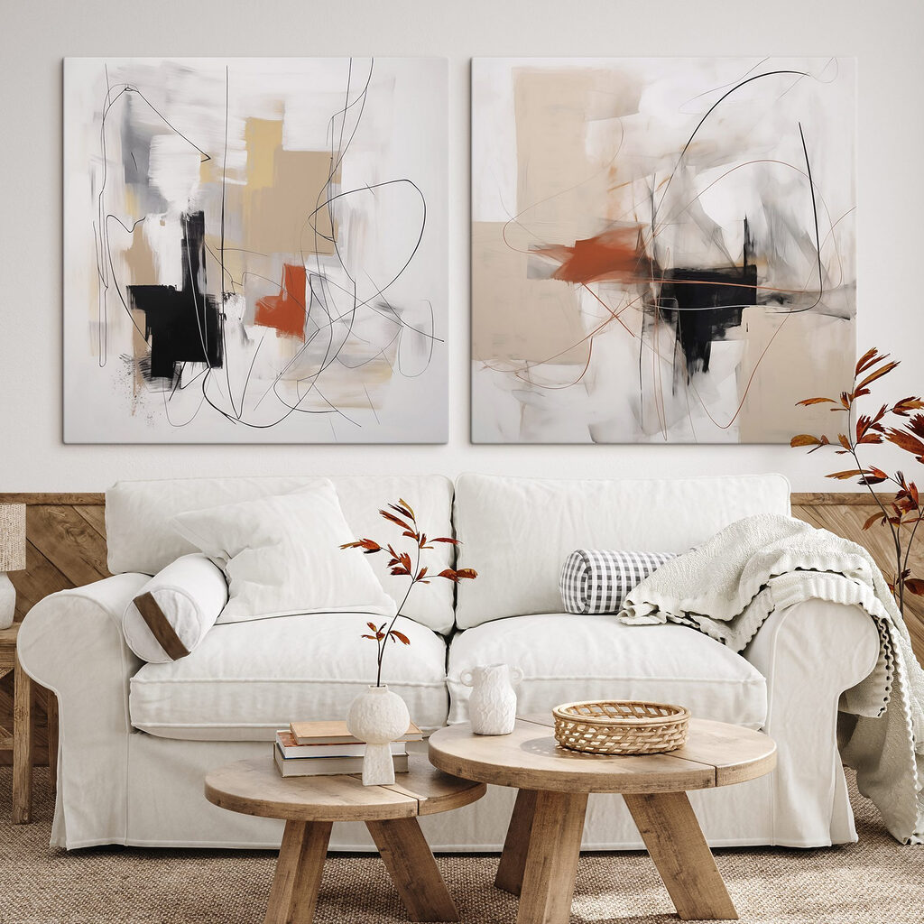 Twee schilderijen in verschillende kleuren — interieur 1