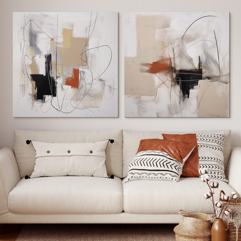 Twee schilderijen in verschillende kleuren — interieur 2