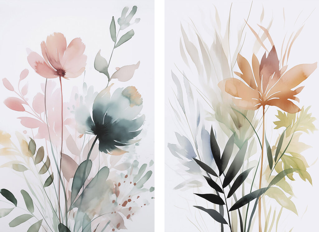 Schilderij van bloemen en bladeren — volledig ontwerp