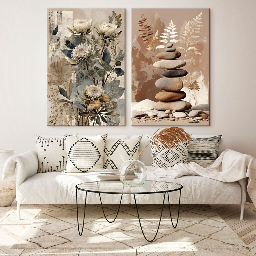 Collage van bloemen en stenen — interieur 1
