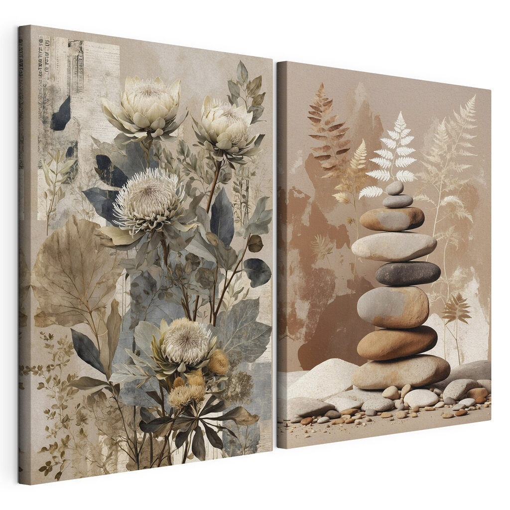 Collage van bloemen en stenen — productweergave