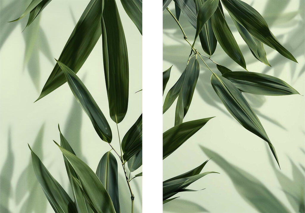 Weelderig groene bladeren tegen een zachte achtergrond — volledig ontwerp