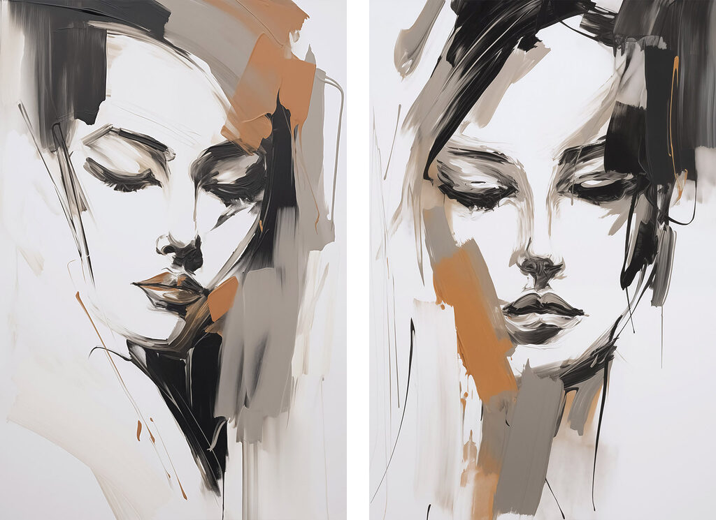 Schilderij van het gezicht van een vrouw — volledig ontwerp