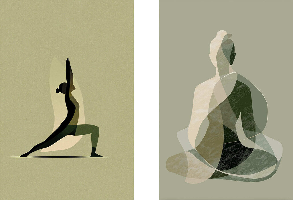 Vrouw die yoga doet — volledig ontwerp