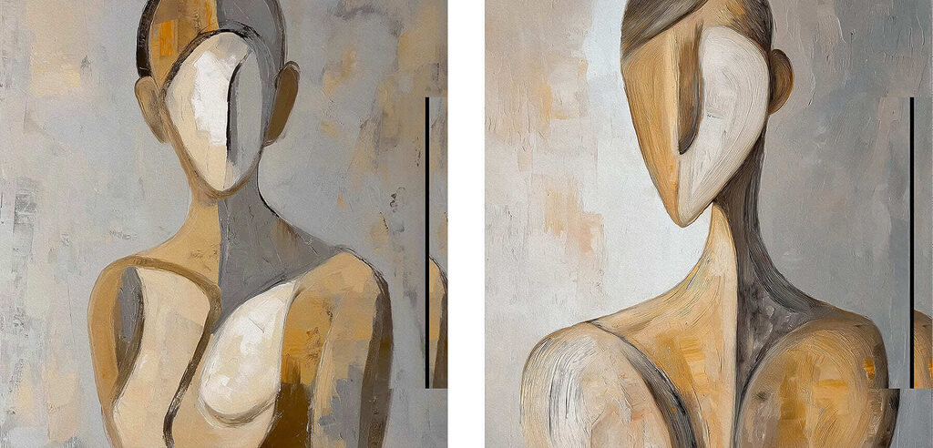 Collage van een schilderij van een vrouw — volledig ontwerp