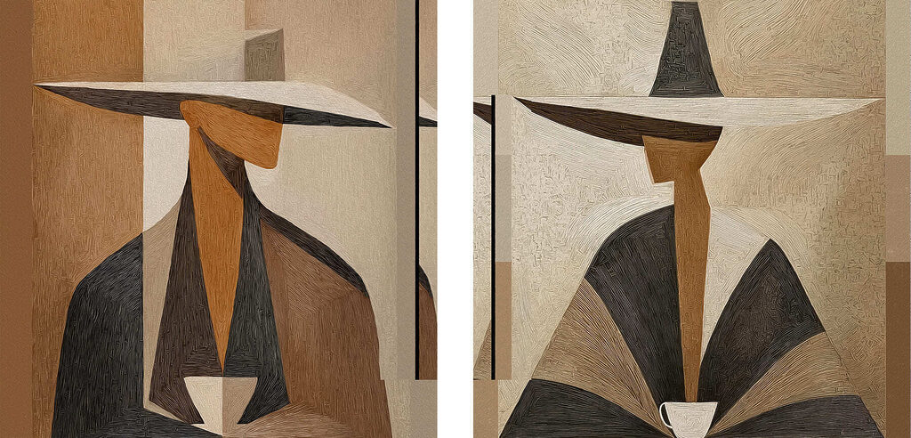 Collage van een vrouw met een hoed — volledig ontwerp