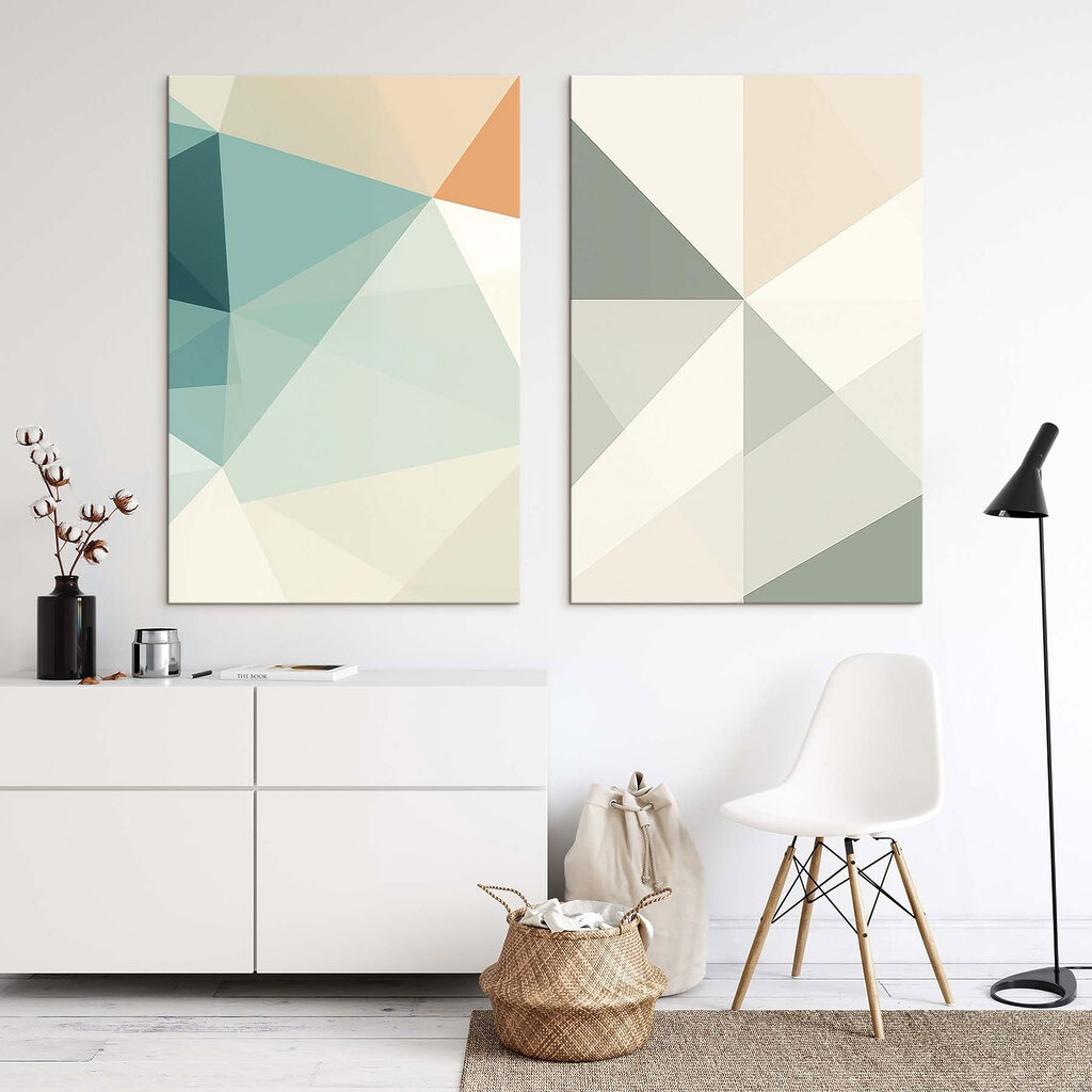 Abstracte vormen in zachte kleuren in een interieur